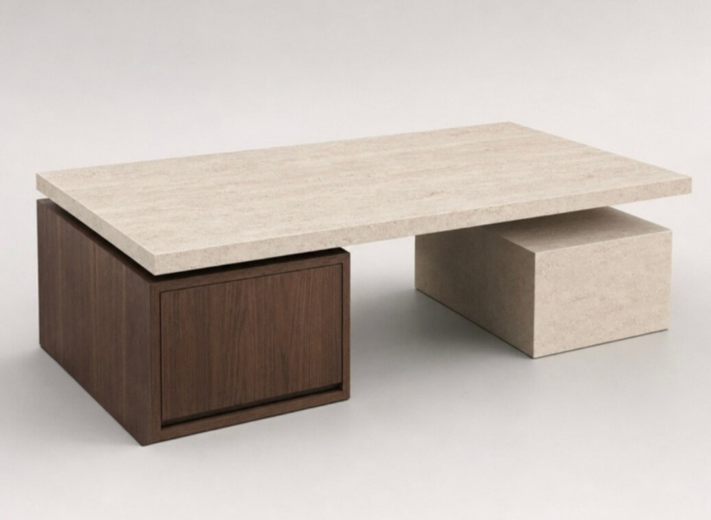 Mesa de centro «Tregua» en estudio, imagen de diseño