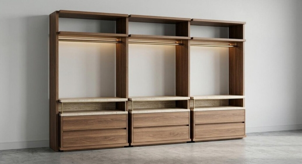 Vestidor abierto modular «Backstage» en estudio, imagen de diseño
